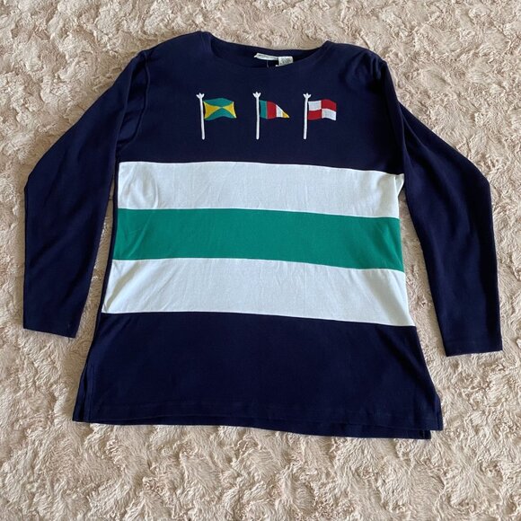 NWT Vintage Jason Maxwell Womens Large Sweater Navy Stripes w Flags 100% Cotton - Picture 3 of 8